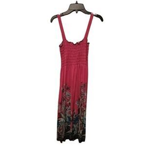 Sophia Womens Pink Floral Smoked Sleeveless Pullover Fit & Flare Dress Size L